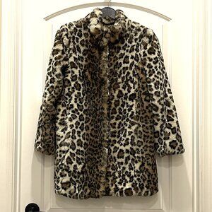 Loft Petites Faux Fur Coat Leopard Cheetah Animal PXS Jacket Lined Worn Once!